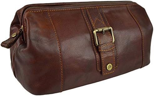 Mens Ladies Compact Buffalo LEATHER Top Framed Wash BAG By PrimeHide Travel (Rodeo)