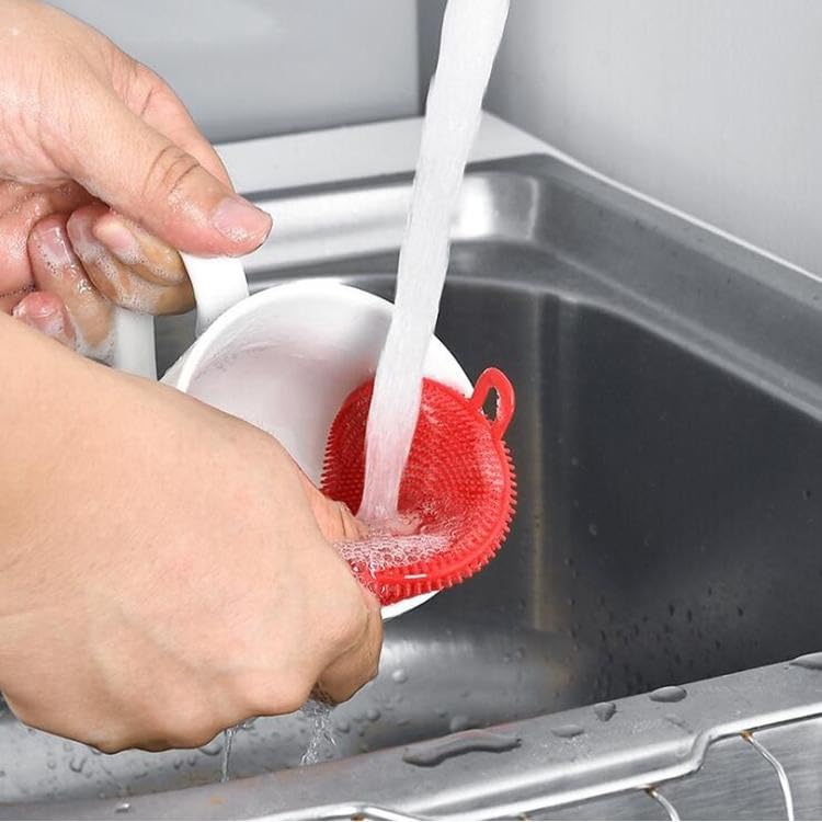 ATEVON Silicone Dish Scrubber Sponge Mildew Free, Non Stick, Heat Resistant Kitchen Cleaning Supplies Sponges Multicolor 2