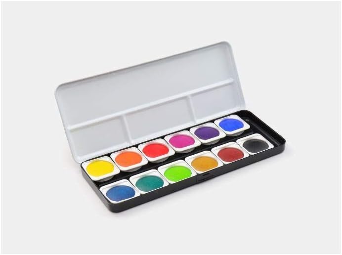 FineTec Artists' Transparent Watercolours - Fine Quality - Set of 12 Colours in a metal box - 30 mm Dia Pans