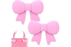 2pcs Beach Bag Bow Charms, 3D Silicone Pink Bow Bag Accessories Beach Handbag Tote Insert Decor for Women Summer Vacation Poo