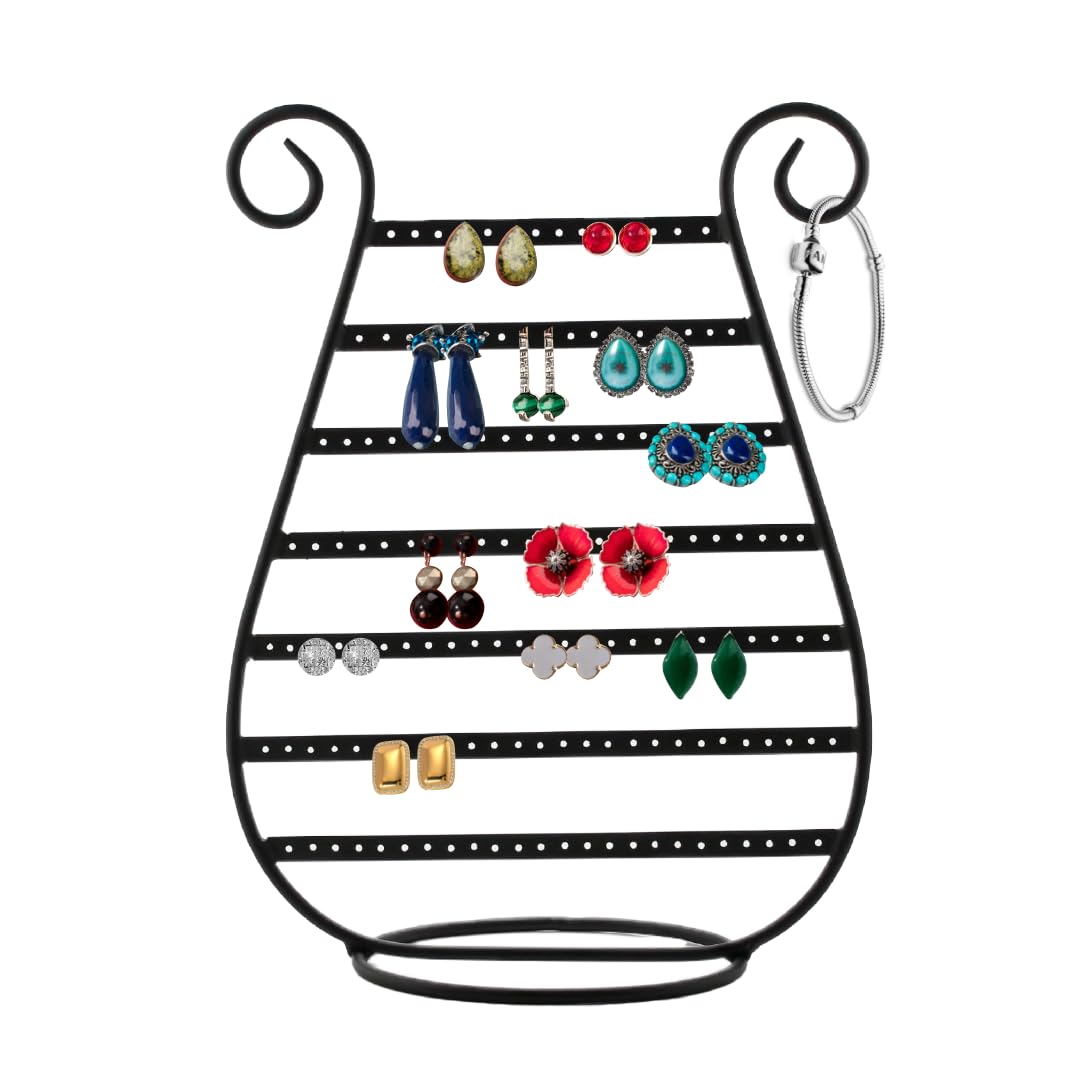 Mango Steam Harp Stud Earring Jewellery Organiser, Display Stand, Storage, Gift (Black/Slim)