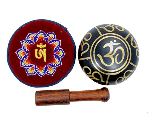 Relaxing Yoga Meditation Om Peace Singing Bowl / Silk Cushion / Rosewood Mallet Set