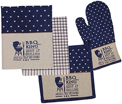 HOME FIBER’s 4 pc Embroidered Kitchen Set Collection Oven Mitt, Pot Holder, 1 terry and 1 printed dish towel