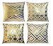 BLUETTEK Modern Vibrant Gold Foil Print Metallic Shiny Soft Pillow Covers Set for Bedroom, Living Room, Couch (Gold Geometry Set of 4)