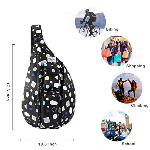 KAMO Sling Backpack - Travel Rope Bag Crossbody Pack for Women Men Teens - Waterproof Outdoor Shoulder Backpack for Trekking Bicycle Sport Hiking Camping
