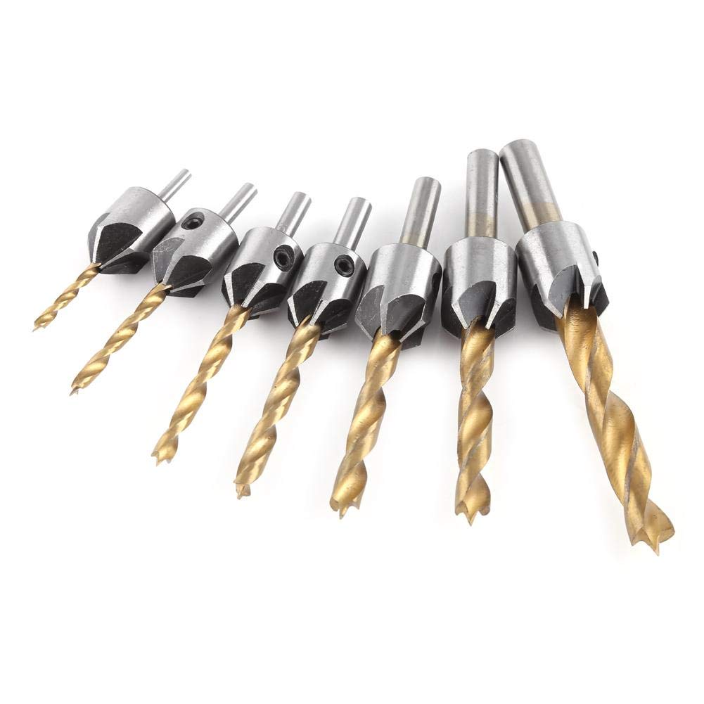 Countersink Drill Bit Woodworking Reamer 7pcs Carbon Steel Round Shank With Hex Key