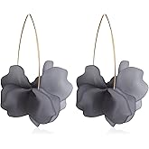 KVANU Unique Handmade Bohemian Resin Flower Petal Dangle Earrings Large Long Acrylic Rose Flower Tiered drop Earring Statement Summer Party Exaggerated Floral Tassel Hook Earrings for Women