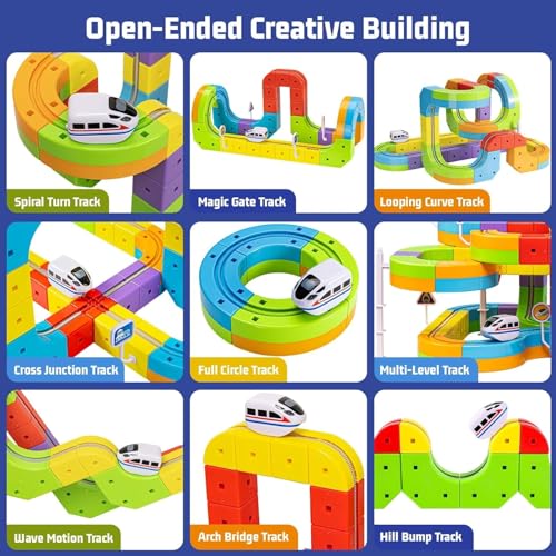 ORCHID M® Magnetic Train Set for Kids, 114 PCS 3D Infinity Flexible Race Track Toys with Infinity Magnetic Cars Electric Set, DIY Cube Track Building Toys,Train Sets for Boys Girls Gifts (1pcs Train)