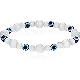 Cicy Bell Evil Eye Bracelets for Women Natural Cat's Eye Gemstone Stretch Elastic Healing Bracelet for Women Lucky Birthday Gifts