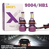 9004 HB1 LED Headlight Bulbs High Low Beam 6000K Bright White 12000lm 4 Side COB Chips Car Headlamp Automotive Conversion Kit (Pack of 2, 2 Year Warranty)