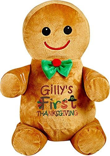 Personalized Stuffed Gingerbread Man in a Bowtie, Embroidered for Child's First Thanksgiving