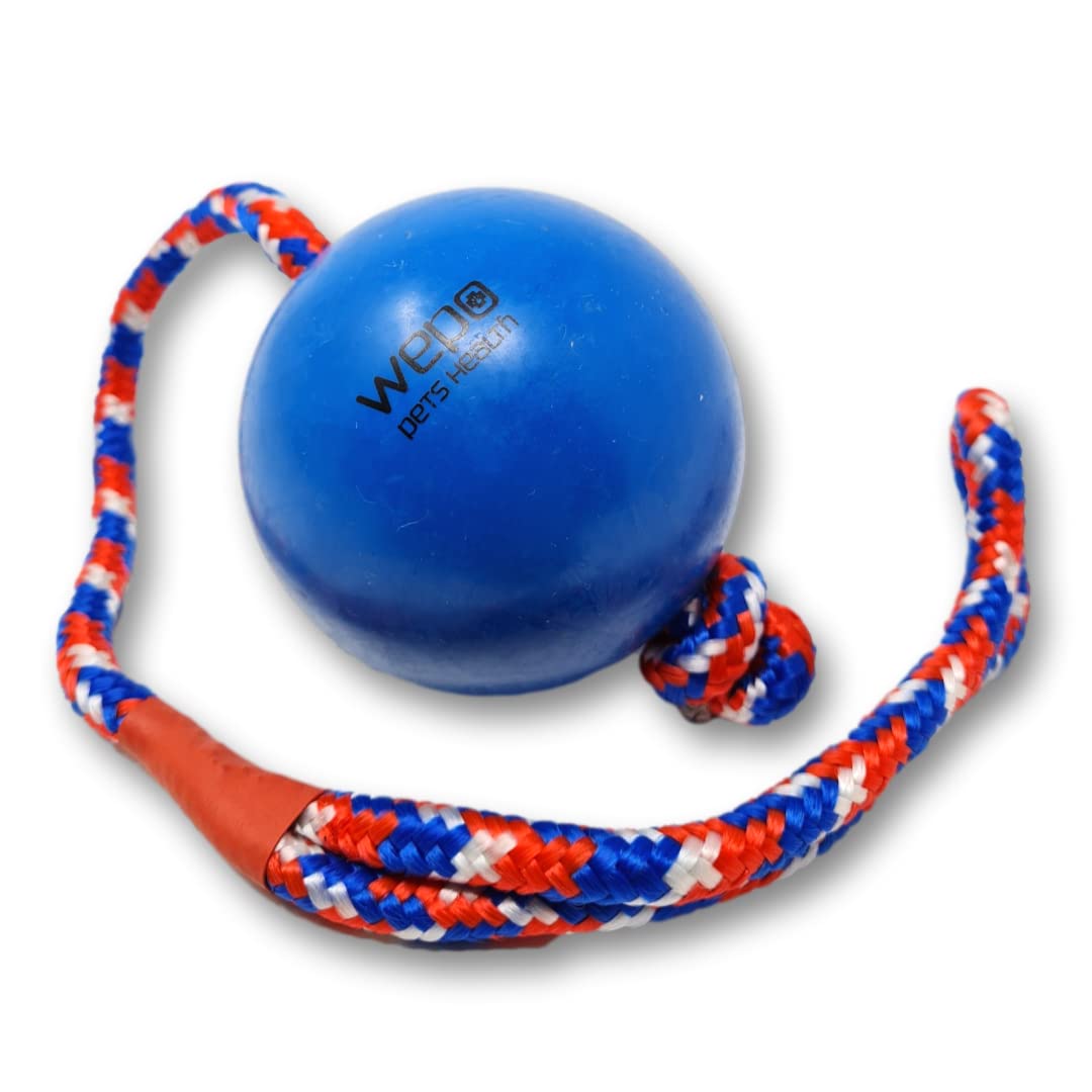 Wepo dog toy - Robust sling ball - Throwing ball made of natural rubber with rope - Ideal for large dogs - Strong material for spinning and tearing - Weight: 200 g