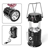 Upmall Camping Lantern,Solar Rechargeable LED Tent Light & Handheld Flashlight in the Bottom,Collapsible Portable Outdoor Survival Lamp Torch for Hiking Fishing Emergency (Black)