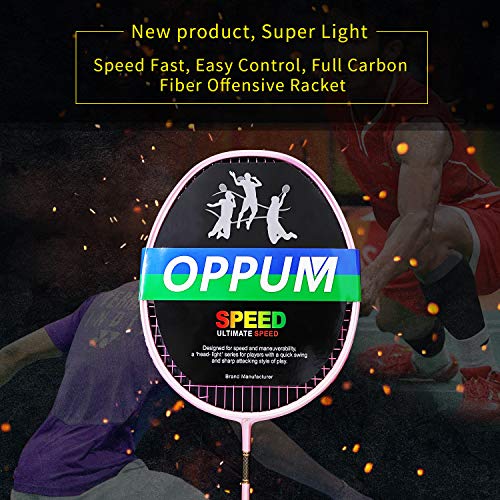 oppum Graphite Badminton Racket Integral Moulding Craft Racket Full Carbon Fiber Material Lightweight 1 Player Badminton Racquet-Pink