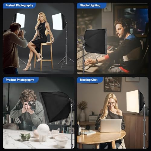 EMART Softbox Set, Softbox Kit for Photography Studio 40 x 40 cm with 85 W LED Bulb (3000K-6000K) with Remote Control for Photo Studio, Portraits and Video Recording (1 Pack)