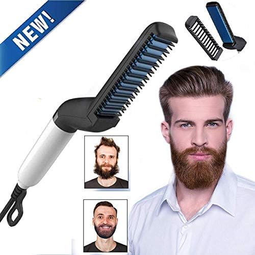 Electric Hair Comb Beard Straightener for Men, BEENLE Curly Hair Straightening Brush with Side Hair Detangling, Hair Straightening Comb for Men Hair Styling