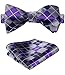 SetSense Men's Plaid Jacquard Woven Self Bow Tie Set One Size Purple/Navy Blue