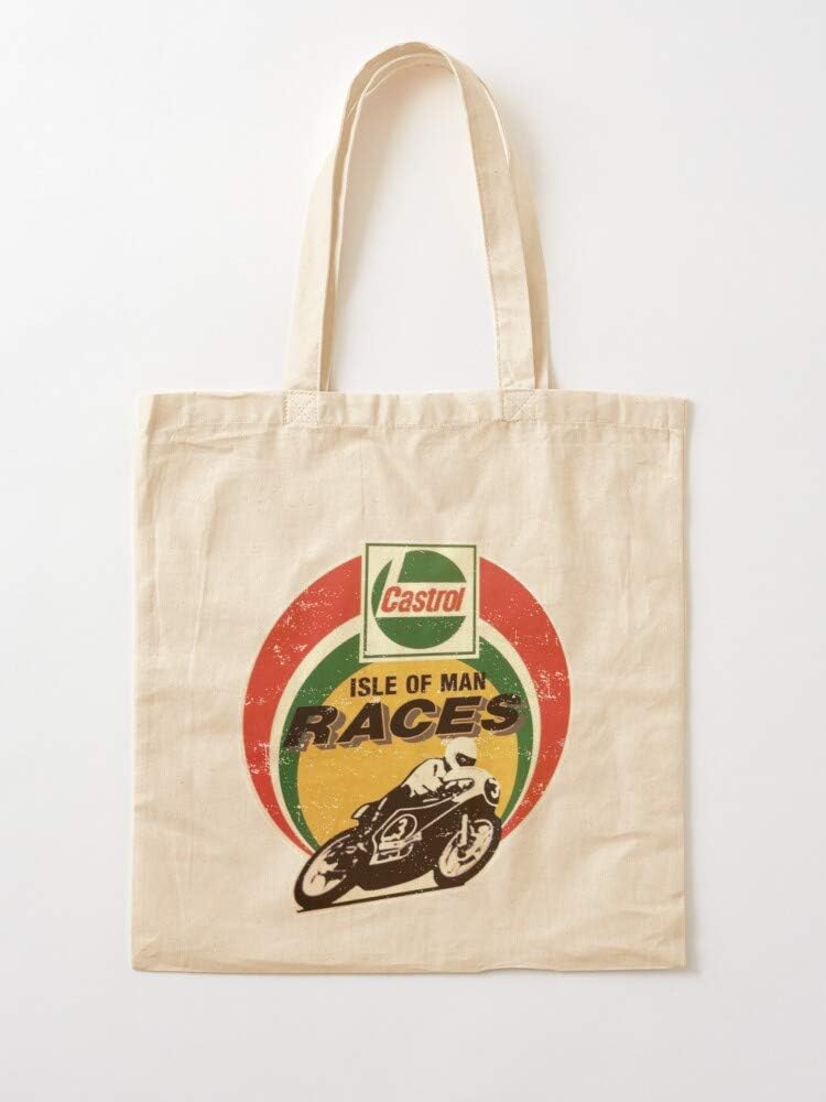 Vintage Man Isle Castrol Races Of Retro T Canvas Grocery Bags Tote Bags with Handles Durable Cotton Shopping Bags