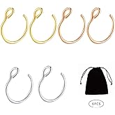 6 PCS Fake Nose Rings, Stainless Steel Faux Clip On Hoops Earrings Nose Ring Hoop 8MM Fakee Septum Nose Ring Hoop Lip Rings N