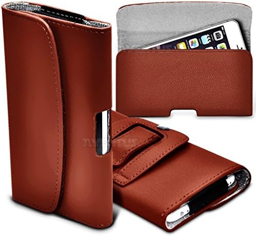 Aventus (Brown) HTC One M9+ High Quality Faux Leather Horizontal Executive Pouch Holster Belt Clip Cover Case