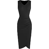 ZAFUL Womens Sleeveless Cocktail Dresses V Neck Party Midi Wedding Guest Dress Ruched Bodycon Work Office Dress
