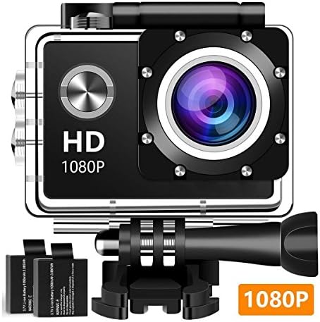 Dearam Action Camera Underwater Cam 1080P Ultra HD 30m Waterproof Camera 2" LCD 140 Degree Wide-Angle Sports Camera with 2 Rechargeable Batteries and Mounting Accessory Kits