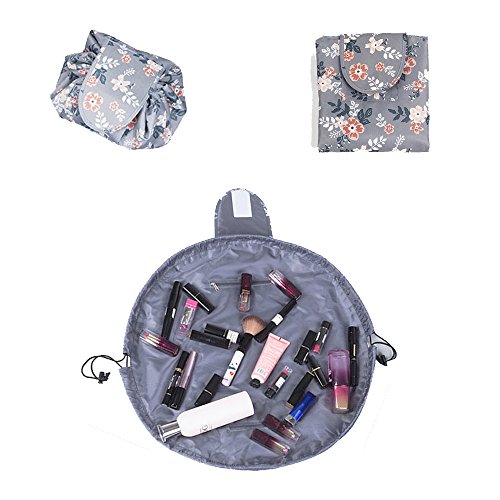Makeup Bag Toiletry Kit Organizer Portable&Waterproof Large Cosmetic Pouch Fashion Women Jewelry Bathroom Storage with Zipper&Drawstrings Brush Holder Carry on Travel (Light Gray) - Thumbnail 5