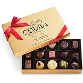 GODIVA Assorted Belgian Chocolate Holiday Red Ribbon Gift Box, 15 Pieces | 15 Piece Belgian chocolate assortment with pralines, caramel and ganache in a red ribbon Christmas gift box