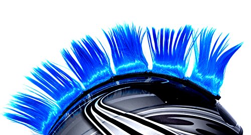 Helmet Hawks Motorcycle, Ski or Snowboard Helmet Mohawk w/Sticky Hook and Loop Fastener Adhesive (8) Hair Patches 2" long x 3" Tall - Fluorescent Neon Blue