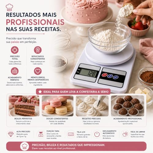 Balança Digital de Cozinha Alta Precisão até 10kg com Função Tara e Display LCD – Ideal para Receitas, Dieta e Controle Alimentar