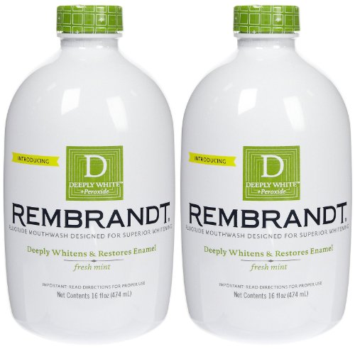 Rembrandt Deeply White Whitening Mouthwash with Fluoride Fresh Mint, 16 Ounce, 2-pack