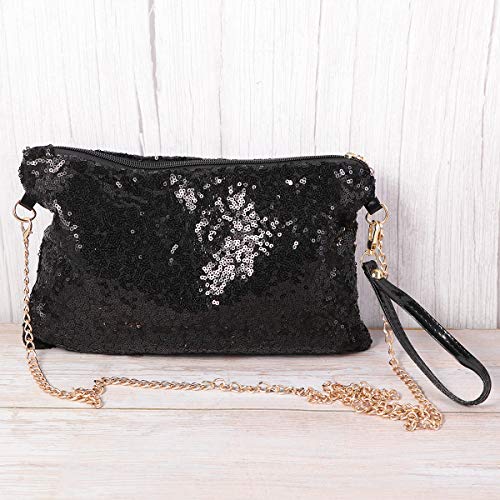 Tinksky Sparkly Sequin Handbag Lady Party Evening Clutch Shoulder Bag, Mother's Day gift or gift for women (Black), 10 7.1 0.8 inch