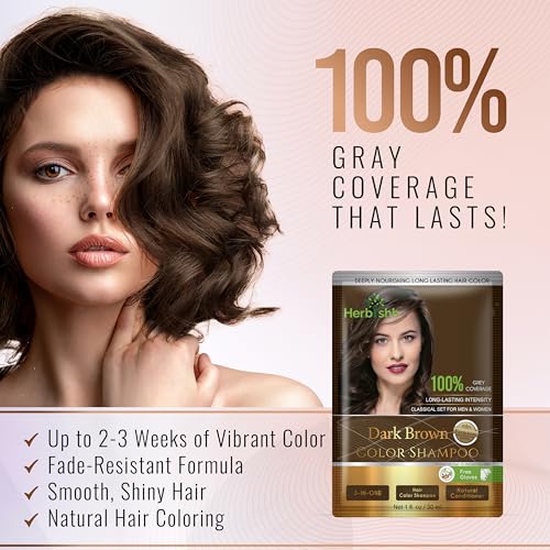 Herbishh Hair Color Shampoo For Gray Hair– Hair Dye Shampoo With Argan Hair Mask–Travel Size-Colors Hair In Minutes–Long Lasting Colour–10Pack+1Pack–Ammonia-Free (Dark Brown)