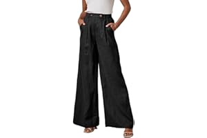 EVALESS Wide Leg Linen Pants for Women Casual Elastic High Waisted Palazzo Pants Loose Flowy Trousers with Pockets