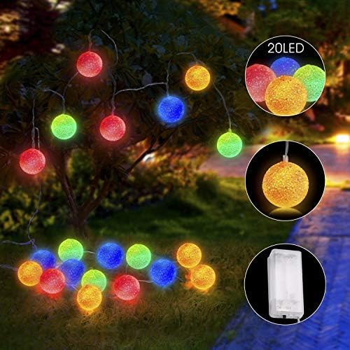 LED String Lights Ball Lights 10 ft 20 LED Waterproof Crystal Ball Lights Multi-Color String Lights Battery Operated for Bedroom, Garden, Christmas Tree, Wedding