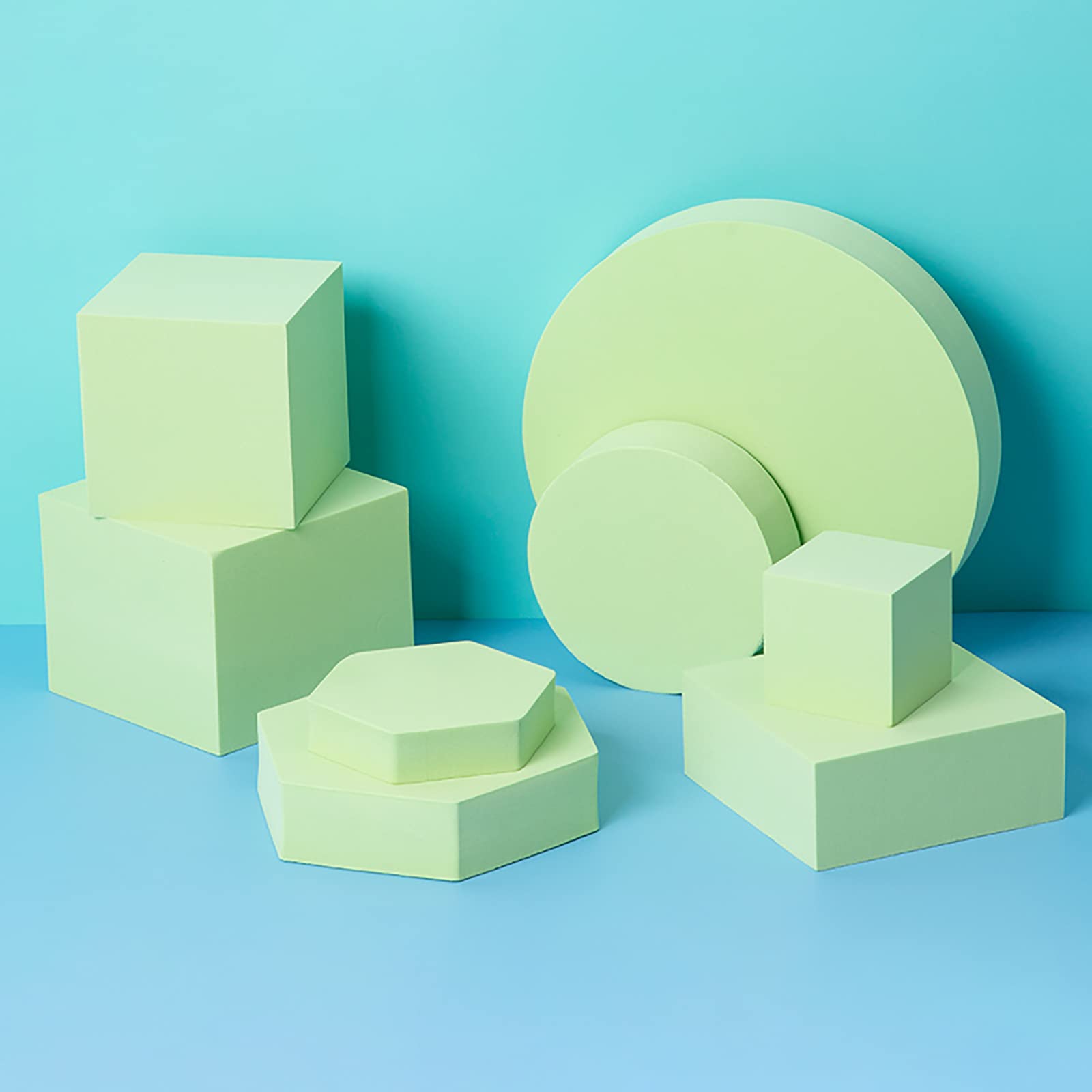 Photo 1 of Yiemoge 8PCS Geometric Cube Photo Props Set, Hard Foam Photography Background Props for Goods, Crafts, Lipstick, Jewelry, Cosmetics, Makeup Tools, Food (Green)