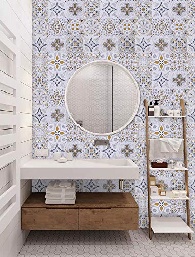 HeloHo Thicken Glossy Tile Peel and Stick Wallpaper Self Adhesive Pattern Contact Paper Removable Wallpaper Waterproof Vinyl Film Roll Kitchen Backsplash Bathroom Wall DIY Decorative 17.3\