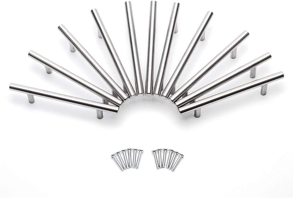 SAMNATE Premium 10 Pack with 4 Screws, 128mm Stylish Kitchen & Wardrobe Door Handles, Perfect for Home Furniture