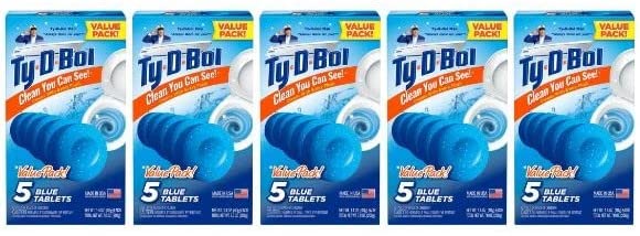 Photo 1 of Ty-D-Bol Blue Tablets Value 5 Pack, Cleans and Deodorizer Toilets for a Fresh Smelling Bathroom (Pack of 5)