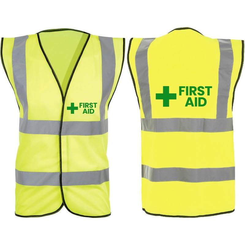 Hi Vis Vests - 10 First Aid High Visibility Vest Made of Durable Polyester Fabric - Vibrant Yellow High Vis Vests with Reflective Vinyl Banding for Safety - Brook Hi Vis, XX Large 48-50”