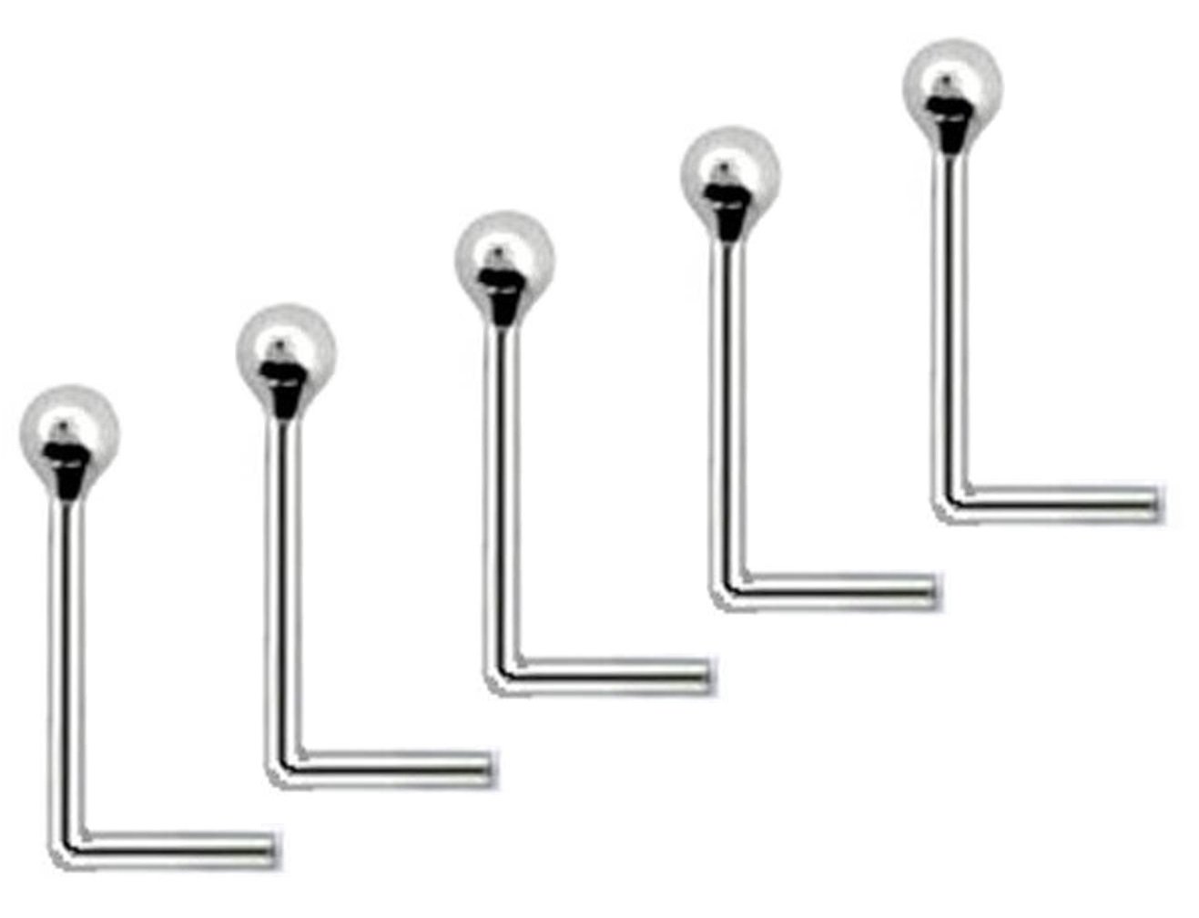 Tiny 1.5mm Ball Set of 5 Nose Studs 925 Silver L Shape Thin 0.6mm Bar