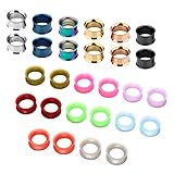 JOVIVI 28pcs Ear Gauges Kit Stainless Steel Screw Flesh Tunnel Plugs + Flexible Thin Silicone Plugs Ear Stretcher Expander