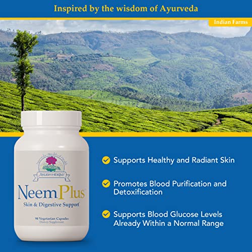 Ayush Herbs Neem Plus, Skin and DigestiveSystem Support, Natural Ayurvedic Herbal Supplement