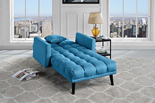 Sofamania Modern Linen Fabric Recliner Sleeper Chaise Lounge - Futon Sleeper Single Seater with Nailhead Trim (Sky Blue)