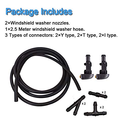 Front Windshield Washer Nozzles Kit 3W7Z17603AA for 2004-2013 Ford F150, 2003-2011 Ford Crown Victoria, Mercury Sable Montego Grand Marquis Washer Jet and 2.5 Meters Fluid Hose with 6 PCS Connectors