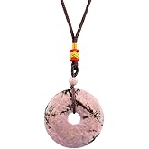 SUNYIK Natural Gemstone Lucky Coin Stone Pendant Necklace for Women Men, Healing Crystal Dount Amulet Necklace for Unisex Adjustable