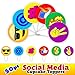 Social Media Party Supplies Cupcake Toppers for Birthday Decoration, 50pcs, Emojis, Peace Sign, Money, Hashtag, Assorted DesignsL8