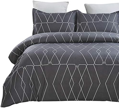 Vaulia Soft Duvet Cover Set with Hidden Zipper Closure, Printed Geometric Polygon Pattern - Twin Size, Grey