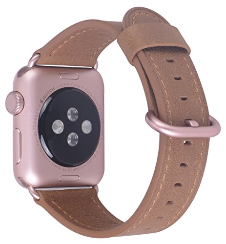 JSGJMY Apple Watch Band 38mm Women Caramel Vintage Genuine Leather Replacement Wrist Apple Watch Strap with Rose Gold Metal Clasp for Apple Watch Series 3 Series 2 Series 1 Sport and Edition - Thumbnail 6