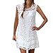 vanberfia Women's O Neck Crochet Hollow Lace Mini Summer Casual T-shirt Dress